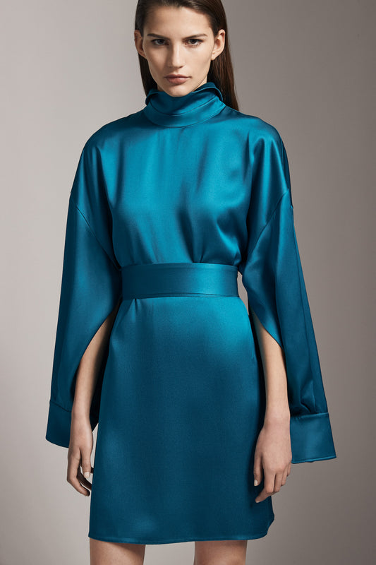 Francesca Reverse short dress in double satin