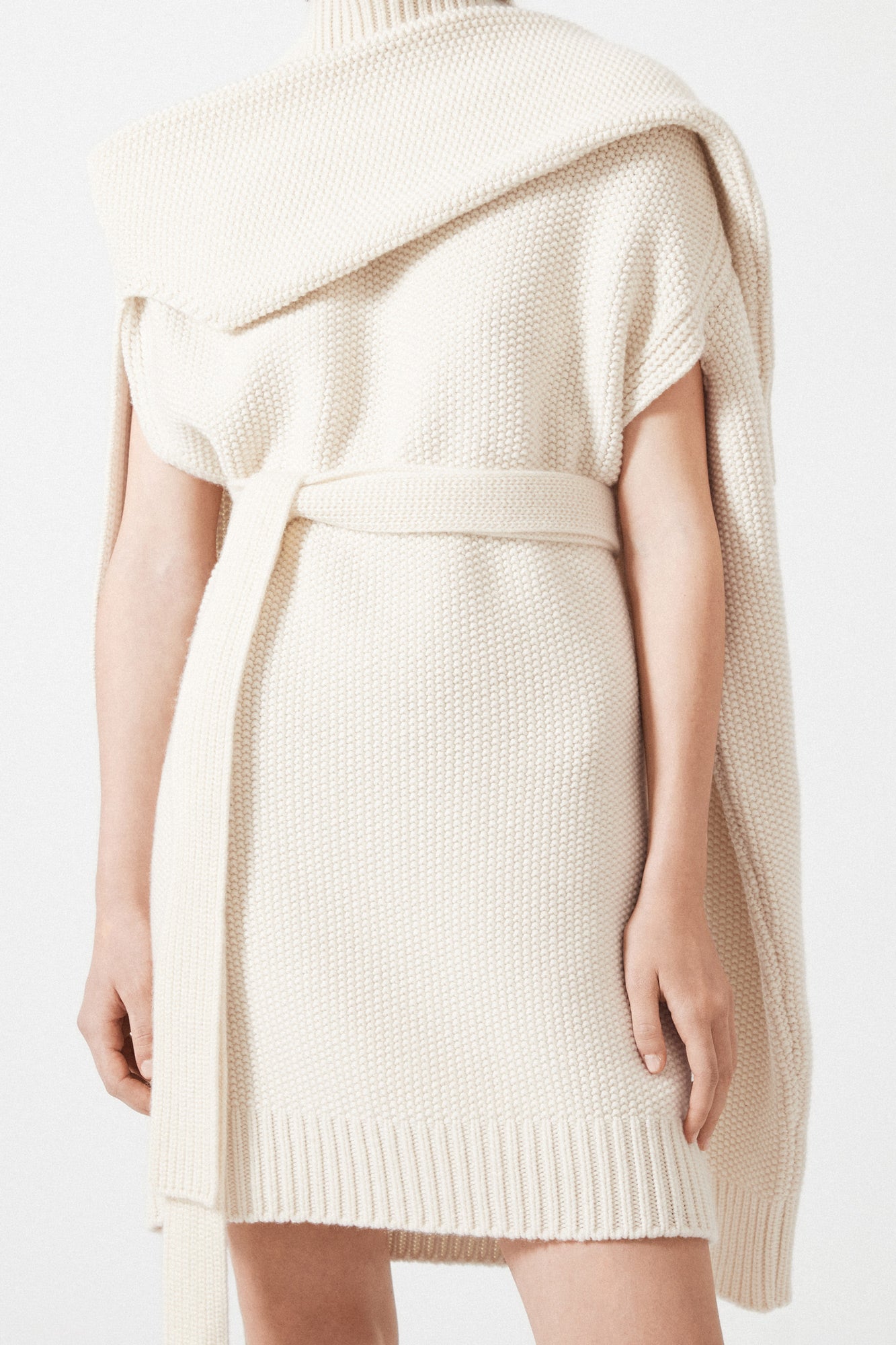 Belted turtleneck cashmere sweater dress