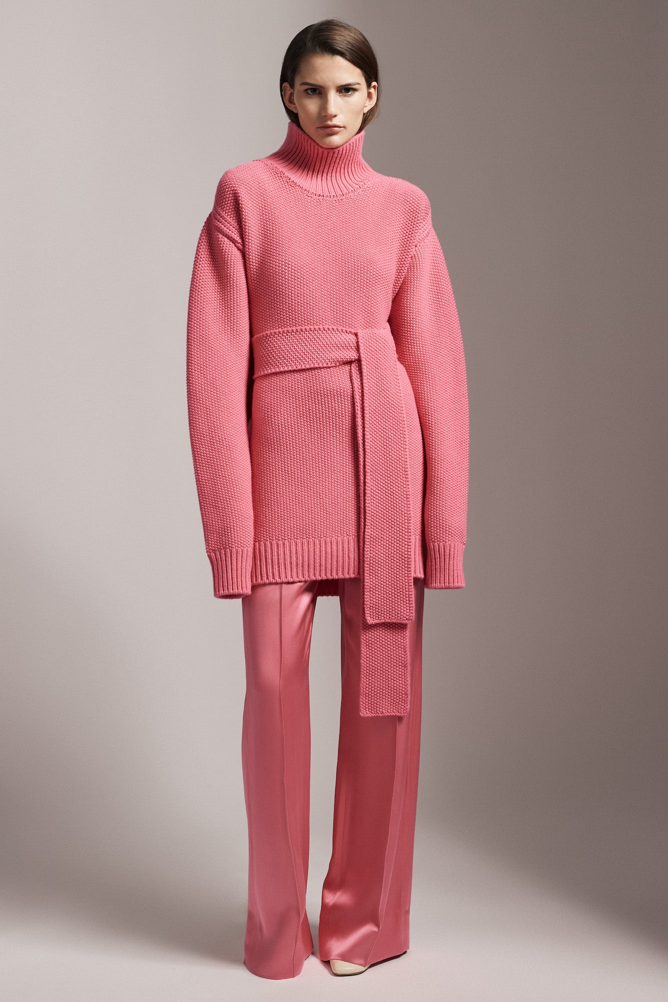 Belted turtleneck cashmere sweater dress