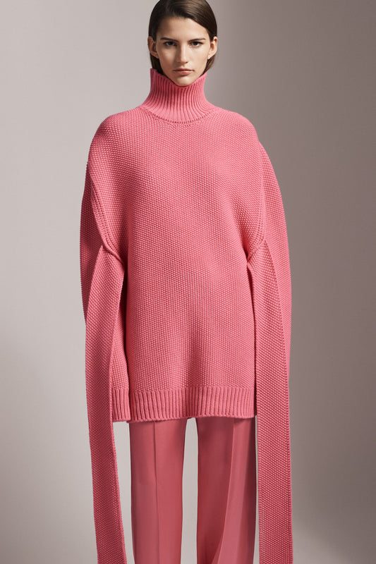 Belted turtleneck cashmere sweater dress