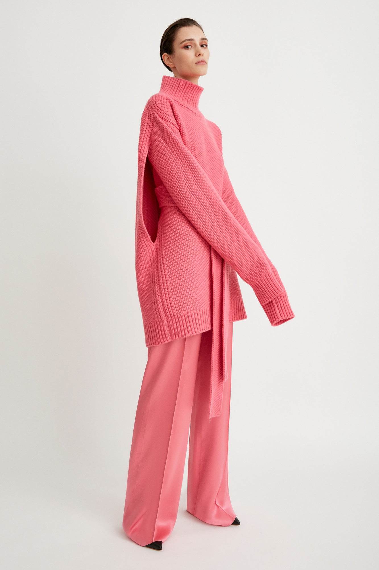 Belted turtleneck cashmere sweater dress