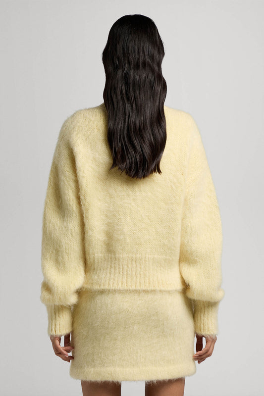 Cropped sweater with round neck in mohair