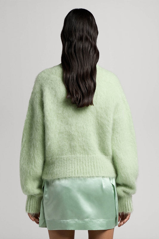 Cropped sweater with round neck in mohair