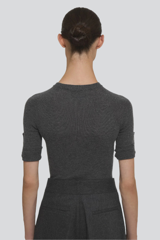 Ribbed cashmere silk round neck short sleeves