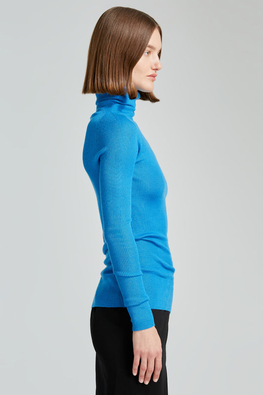 Ribbed cashmere silk turtleneck