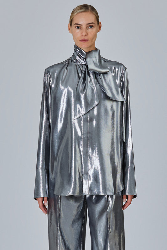 Shirt With Scarf In Metallic Silk