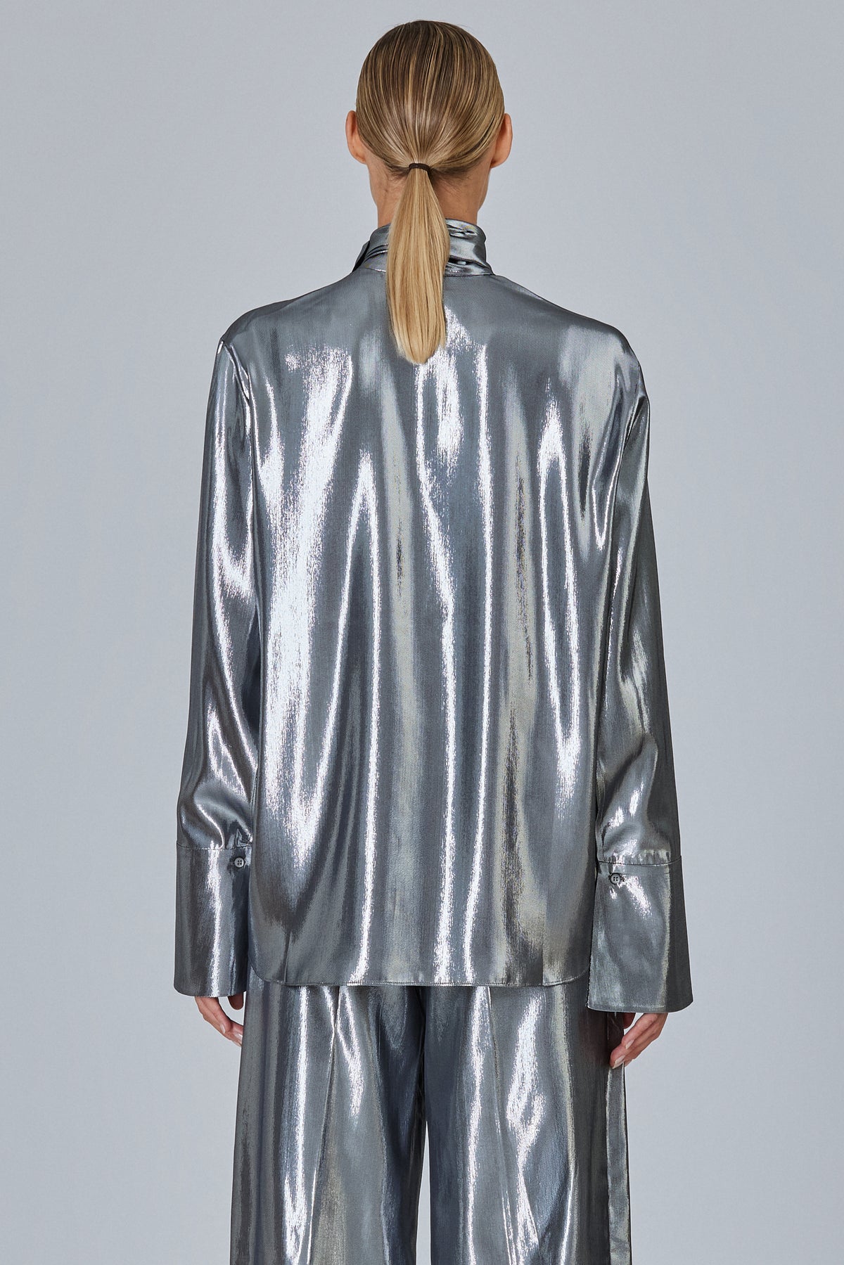 Shirt With Scarf In Metallic Silk
