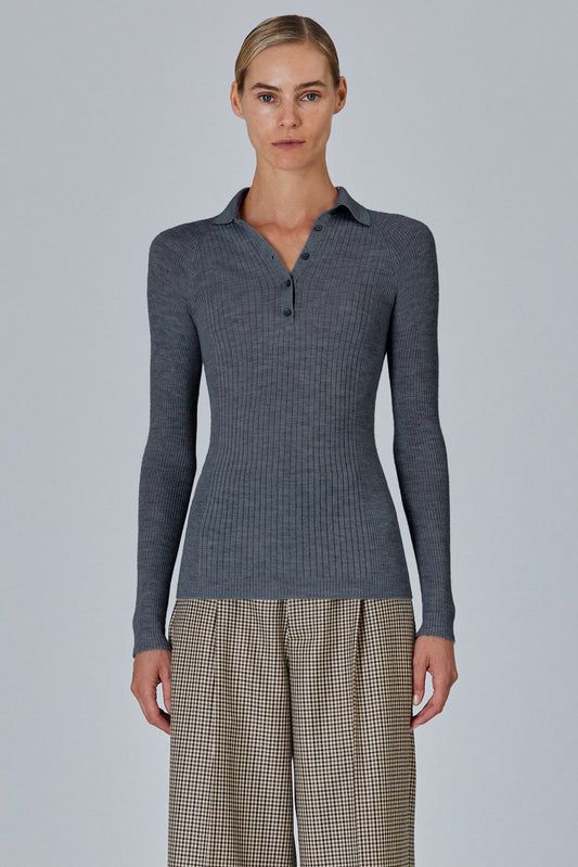 Ribbed Polo Sweater
