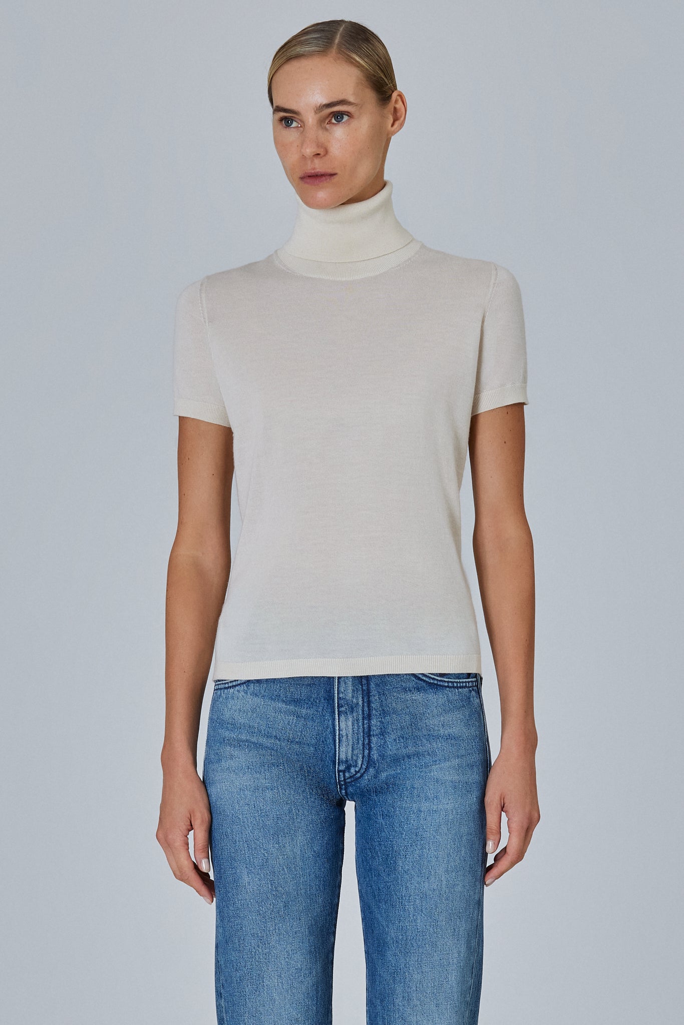 High Neck Short Sleeve Plain Stitch