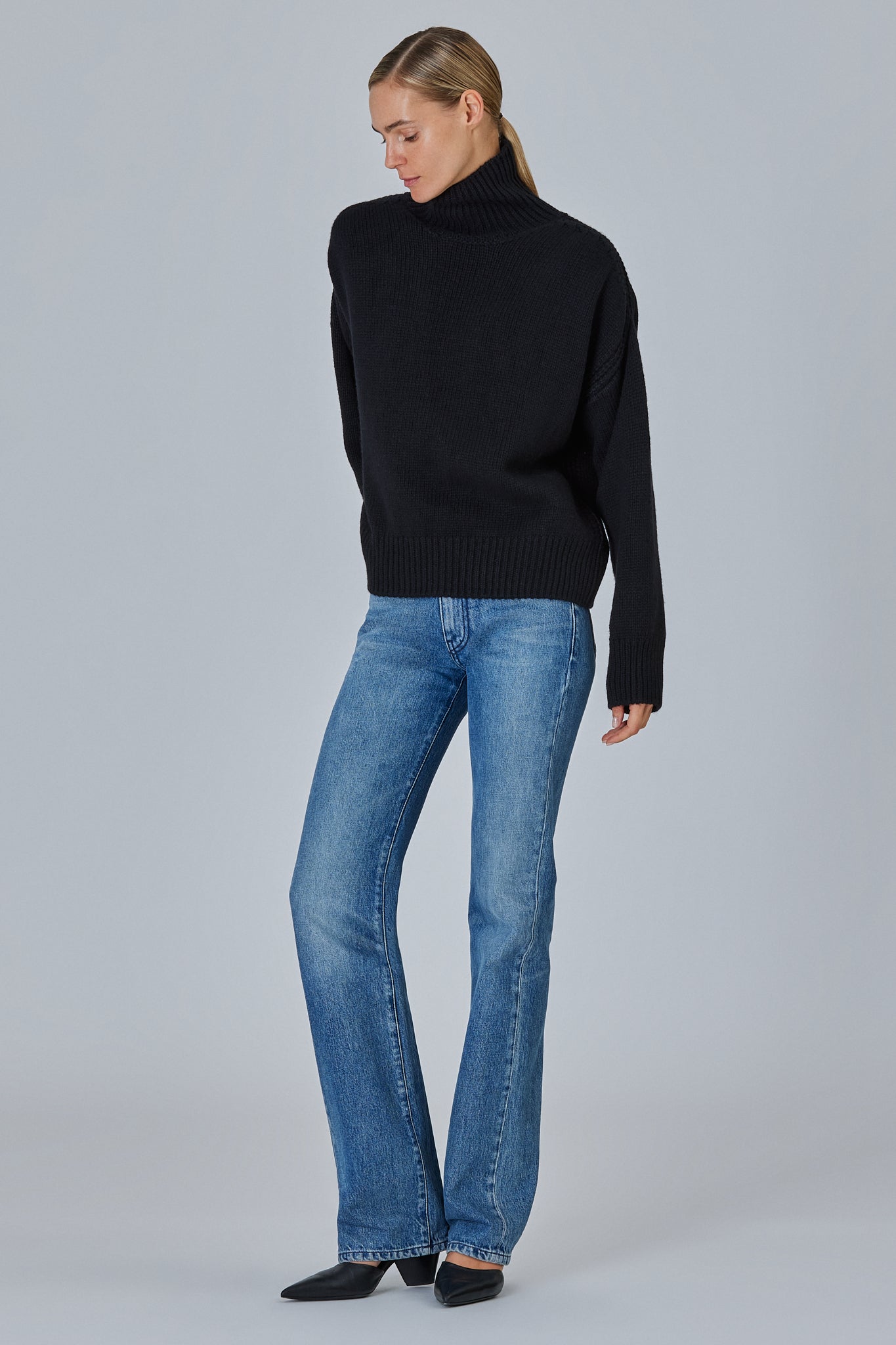 Raglan High Neck Sweater With Back Slit