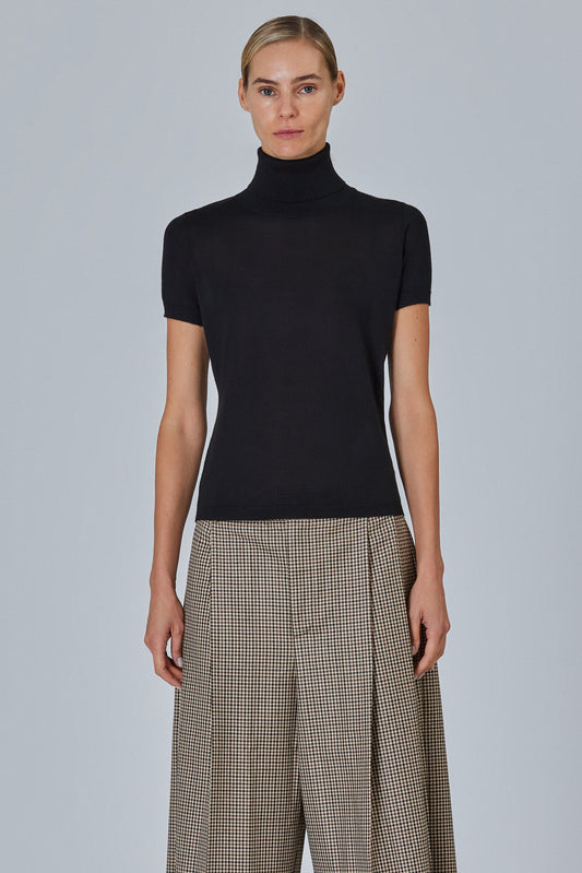High Neck Short Sleeve Plain Stitch