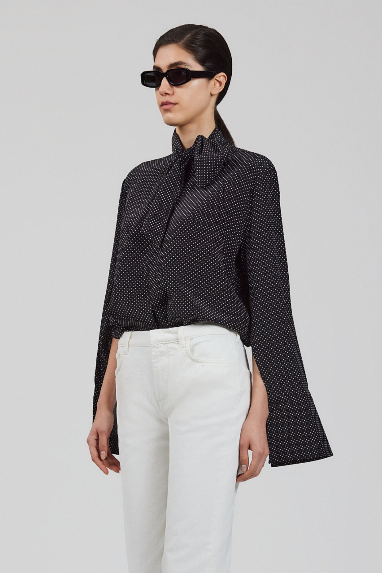 Shirt with scarf in crepe de chine