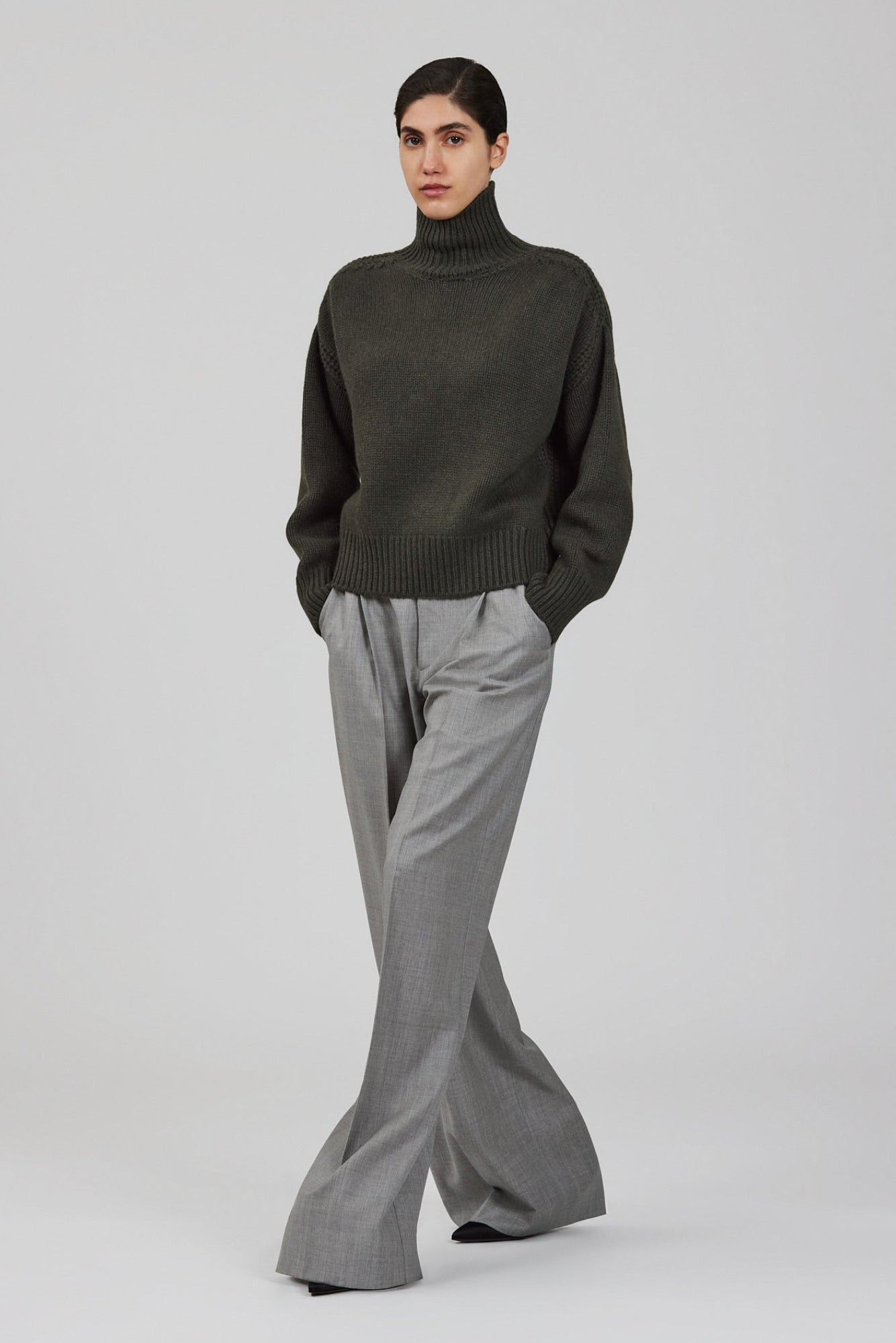 Gaia high neck cashmere sweater with back slit