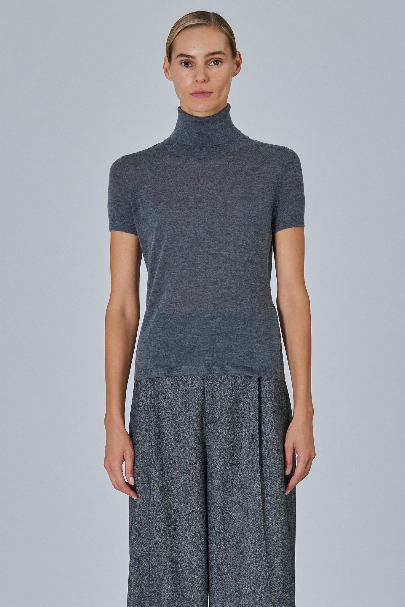 High Neck Short Sleeve Plain Stitch