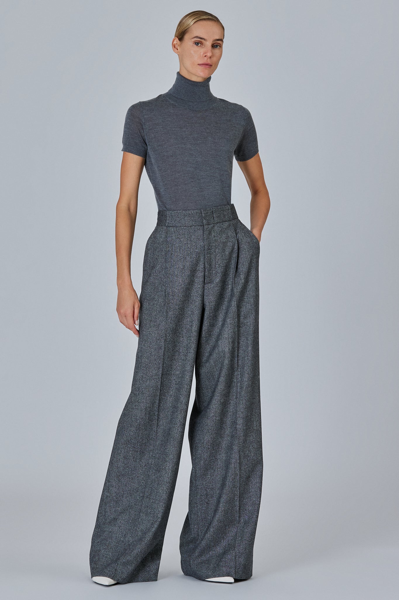 High Neck Short Sleeve Plain Stitch