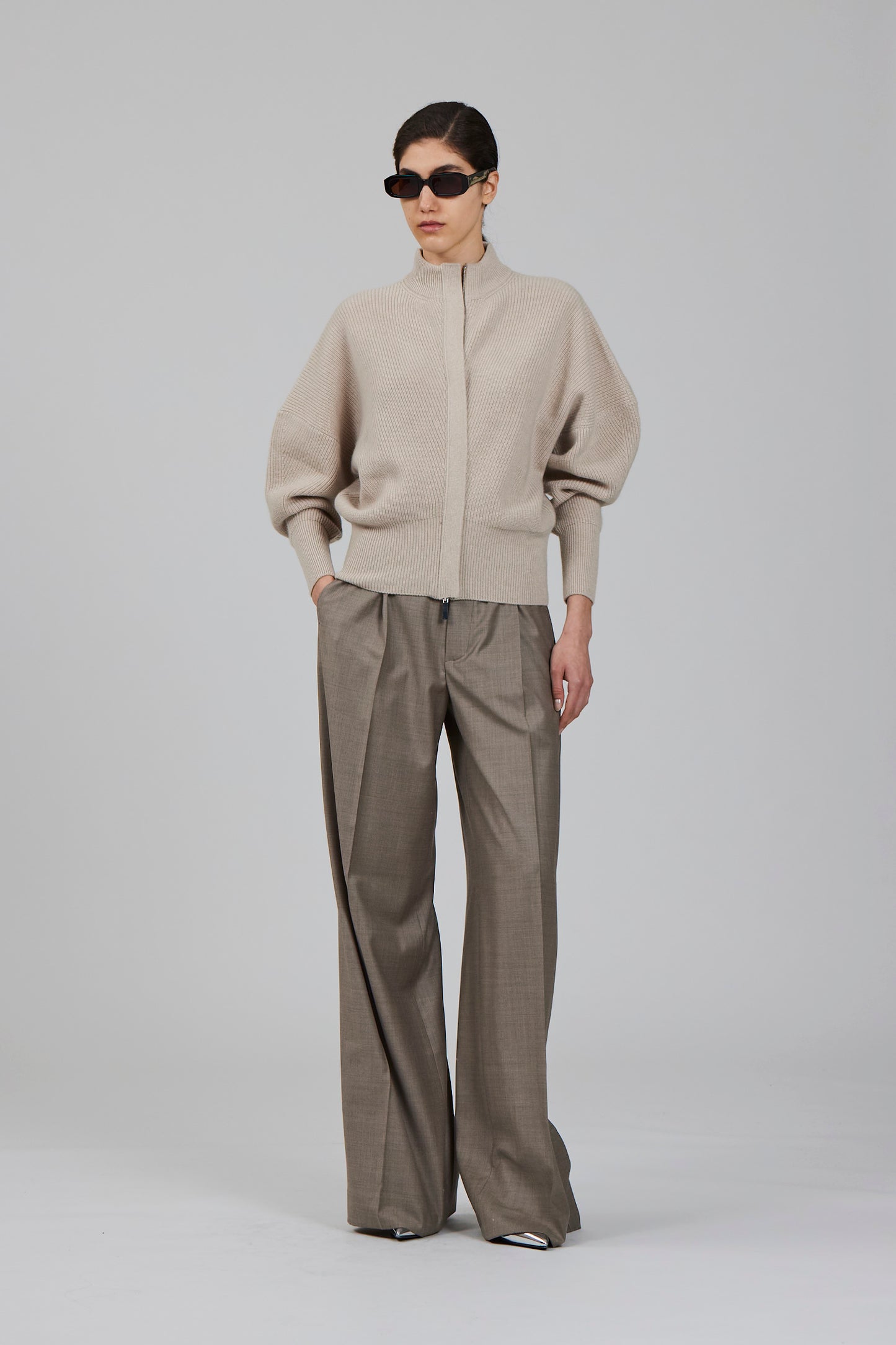 Minerva english ribbed zipped bat wing bomber cardi