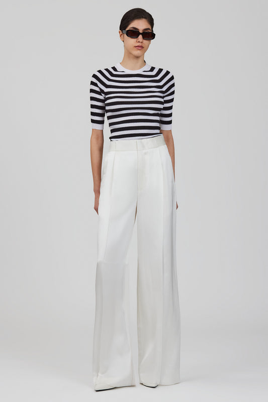 Girocollo a maniche corte in cashmere e seta a coste