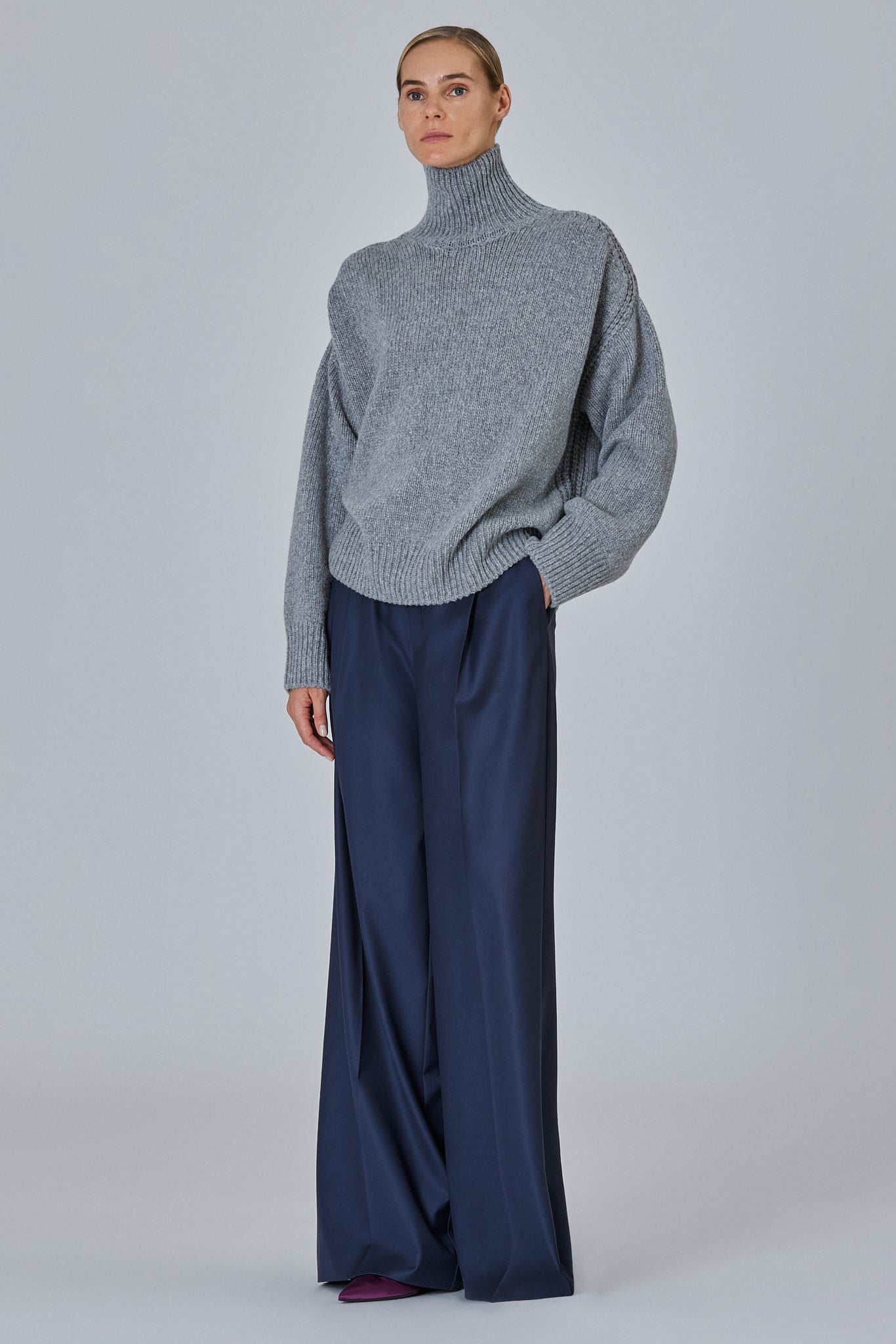 Raglan High Neck Sweater With Back Slit