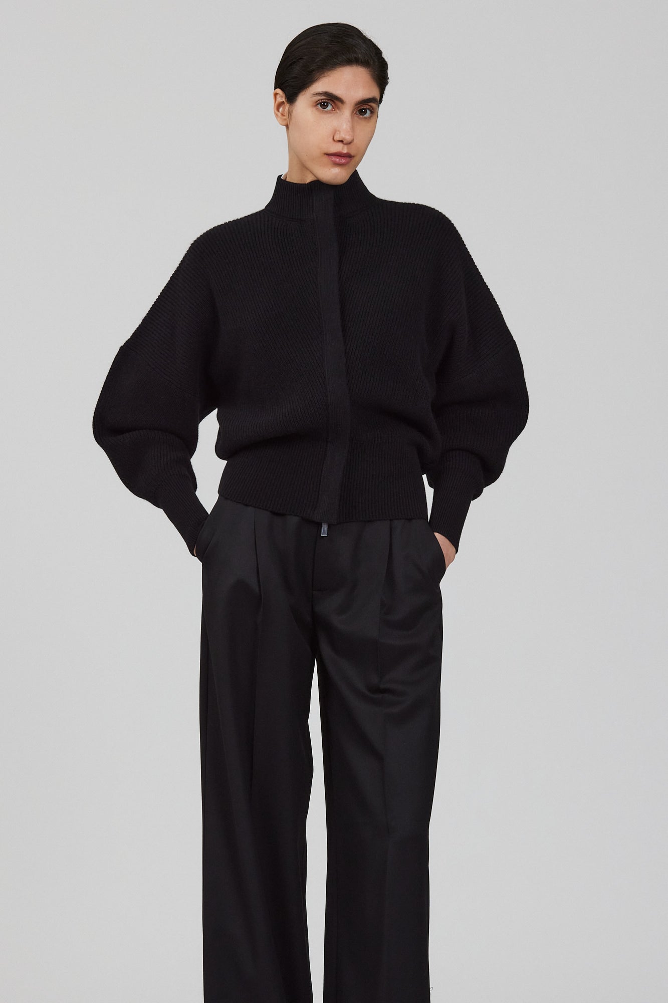 Minerva english ribbed bat wing bomber cardi with zip