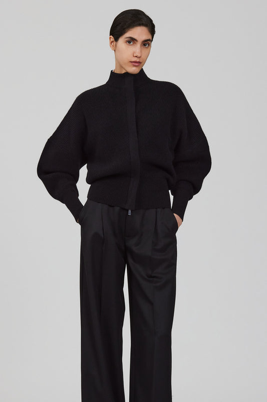 Cardigan bomber Minerva a costine inglesi con zip e maniche a pipistrello