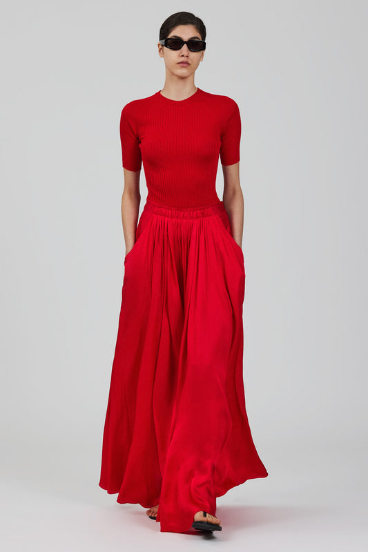 Girocollo a maniche corte in cashmere e seta a coste