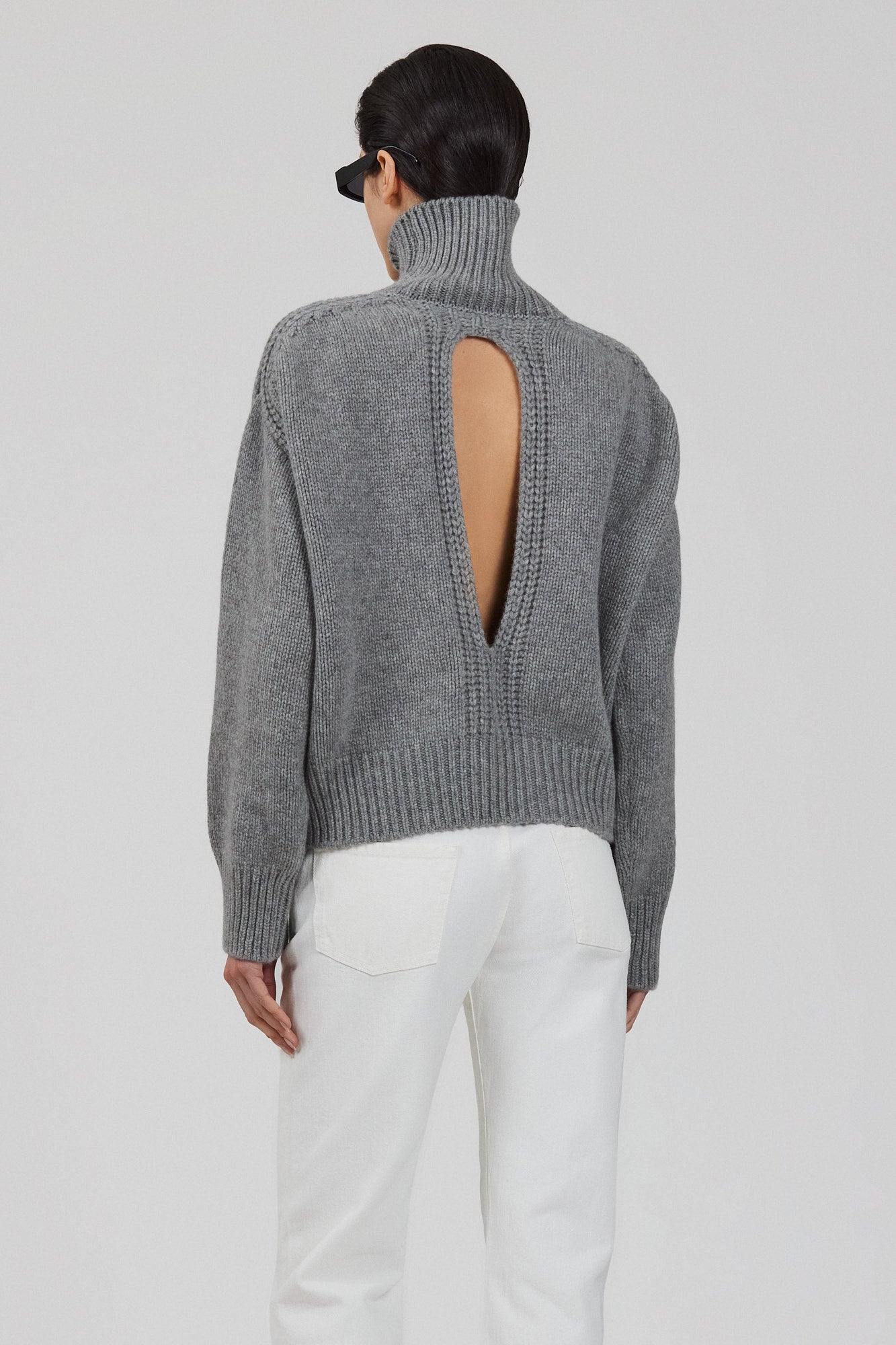 Gaia high neck cashmere sweater with back slit