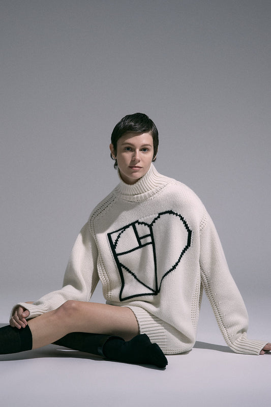 High neck cashmere long sweater with logo