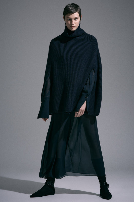 English ribbed marine cashmere cape