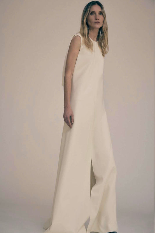 Tuxedo dress with double satin back drape