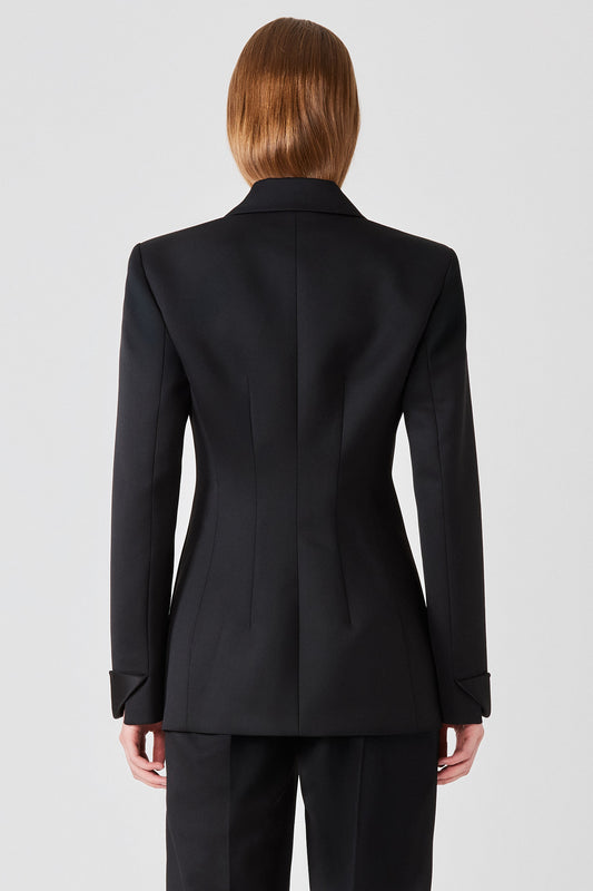 Tuxedo double breast jacket with silk revere