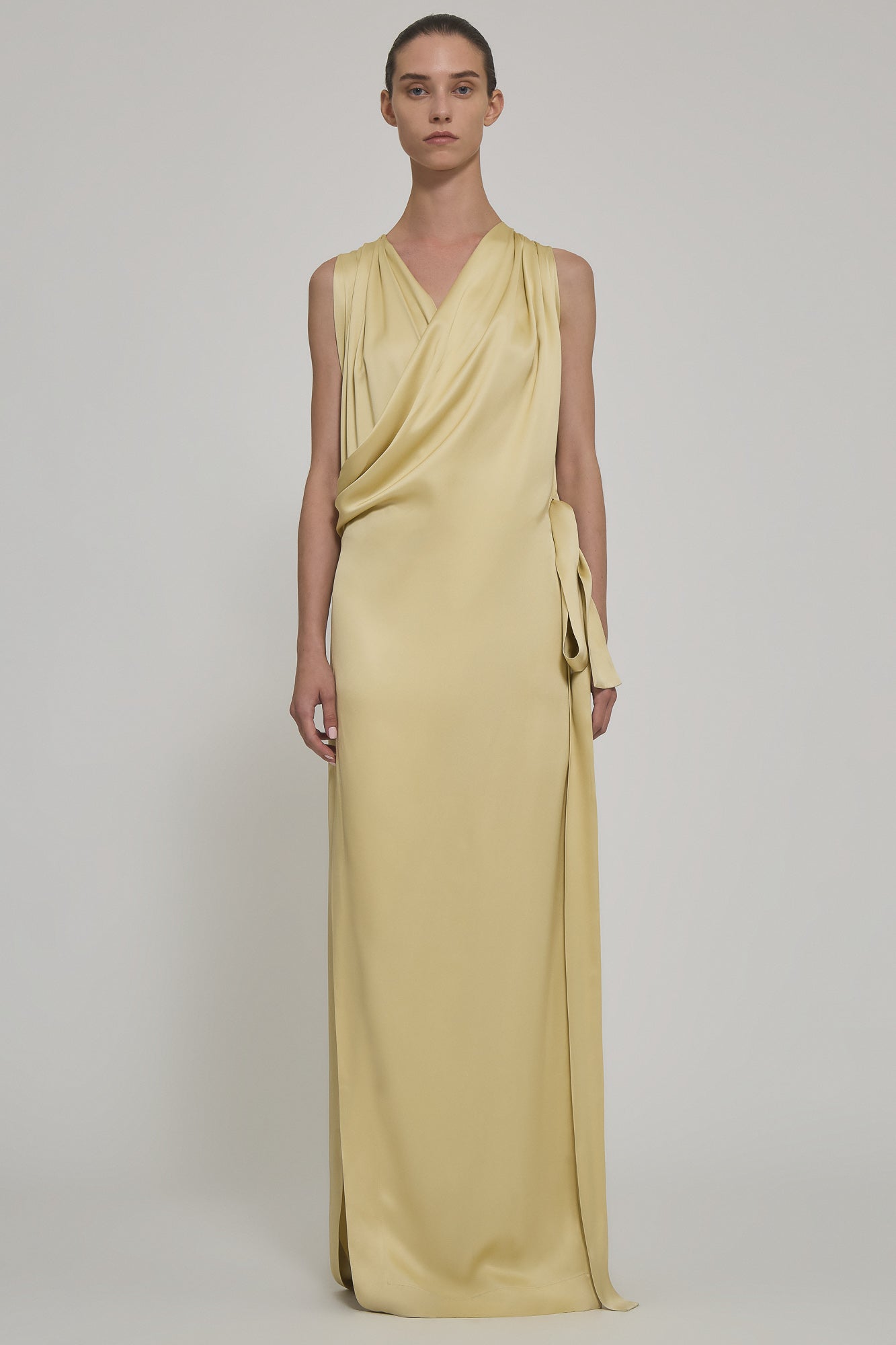 Arianna draped long dress in double satin