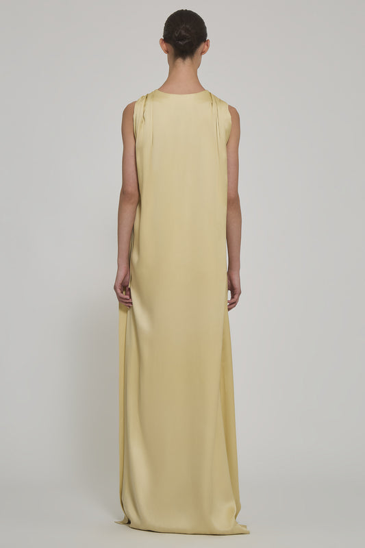 Arianna draped long dress in double satin