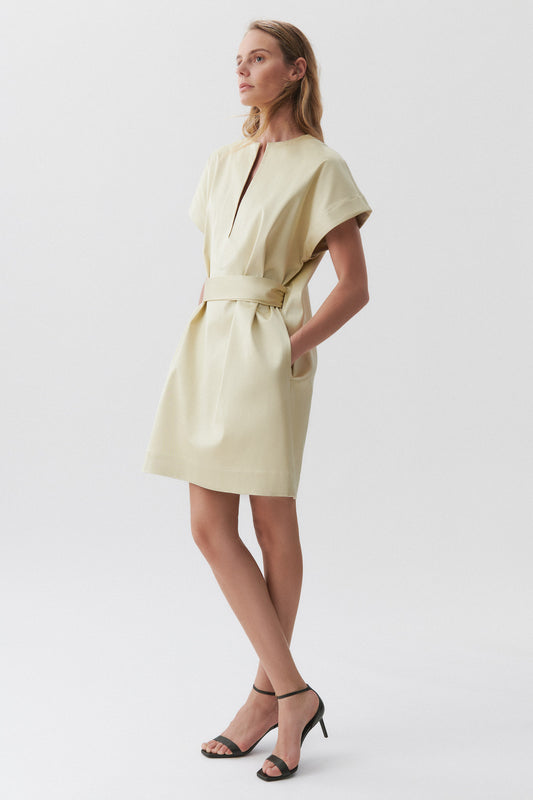 Asia belted dress in silk cotton stretch