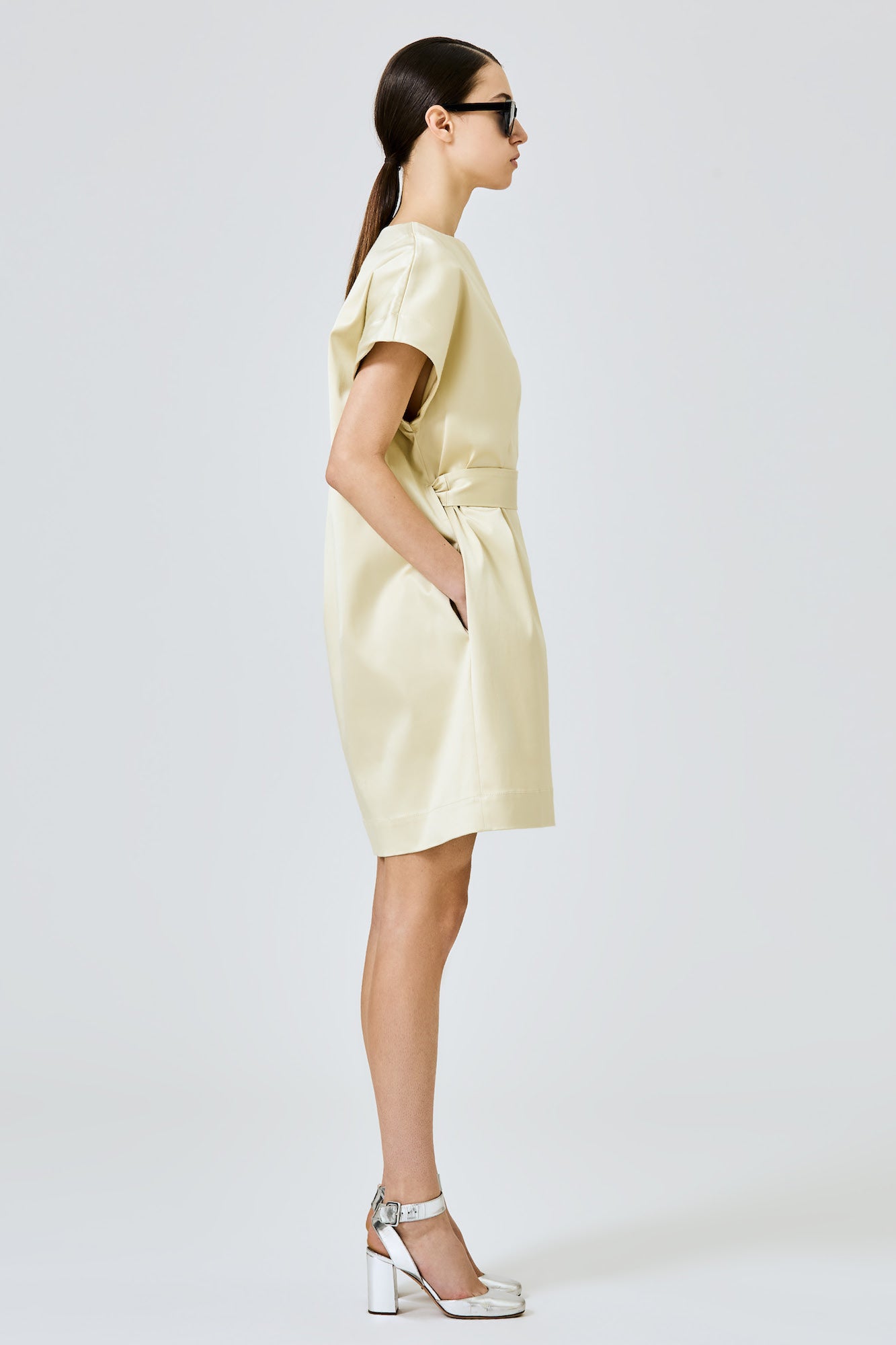 Asia belted dress in silk cotton stretch