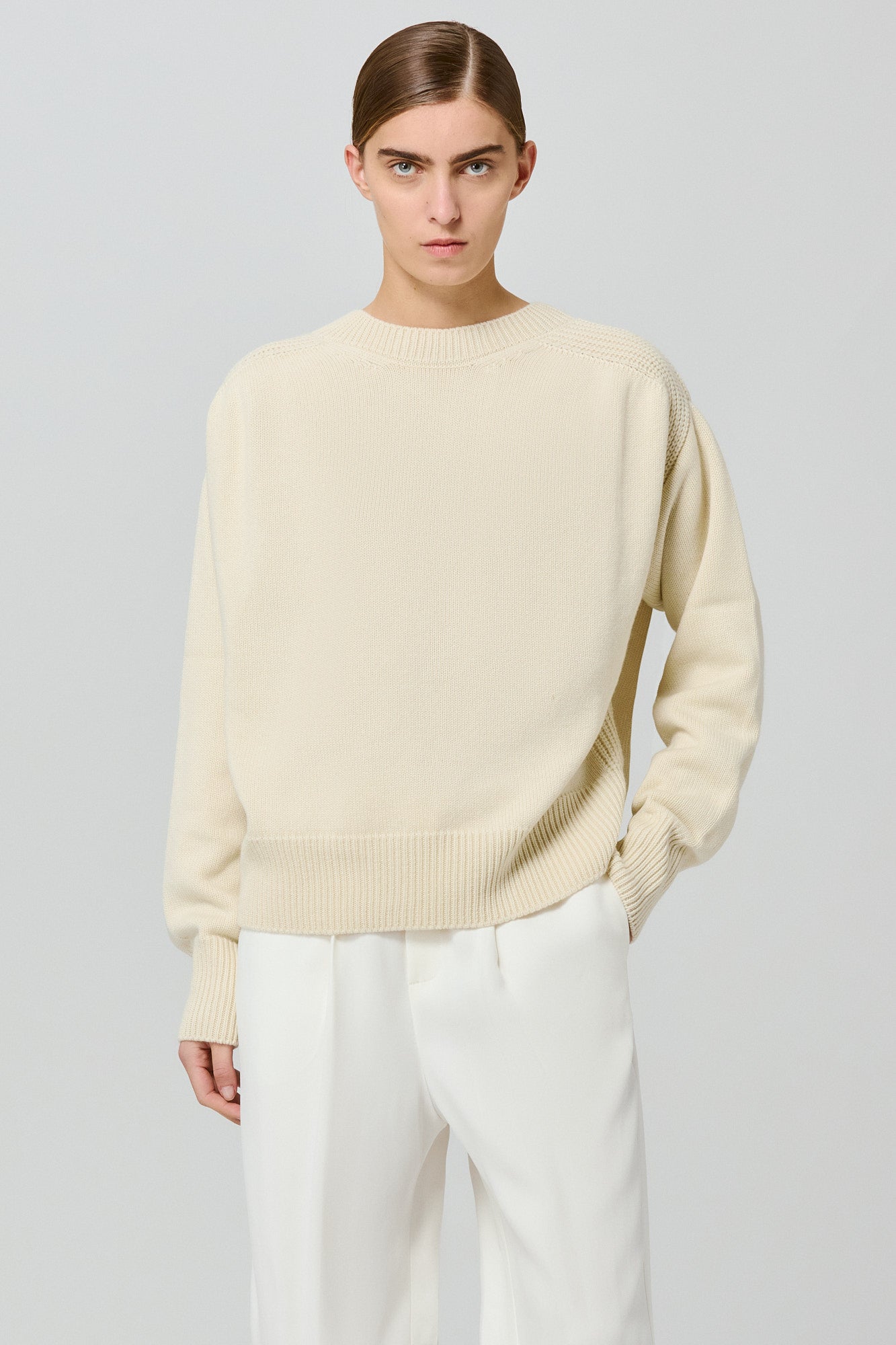 Medea round neck cashmere sweater with back slit