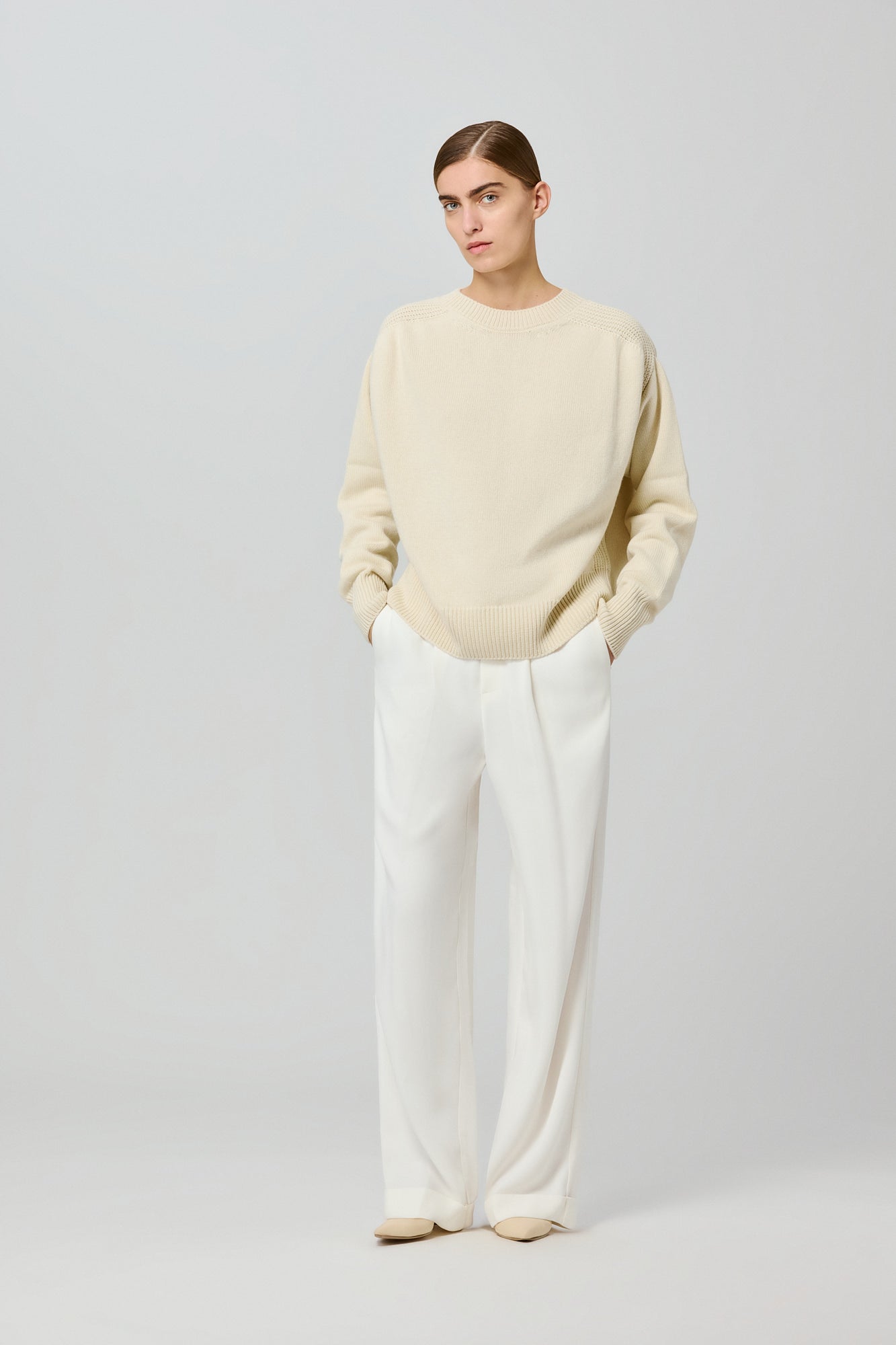 Medea round neck cashmere sweater with back slit