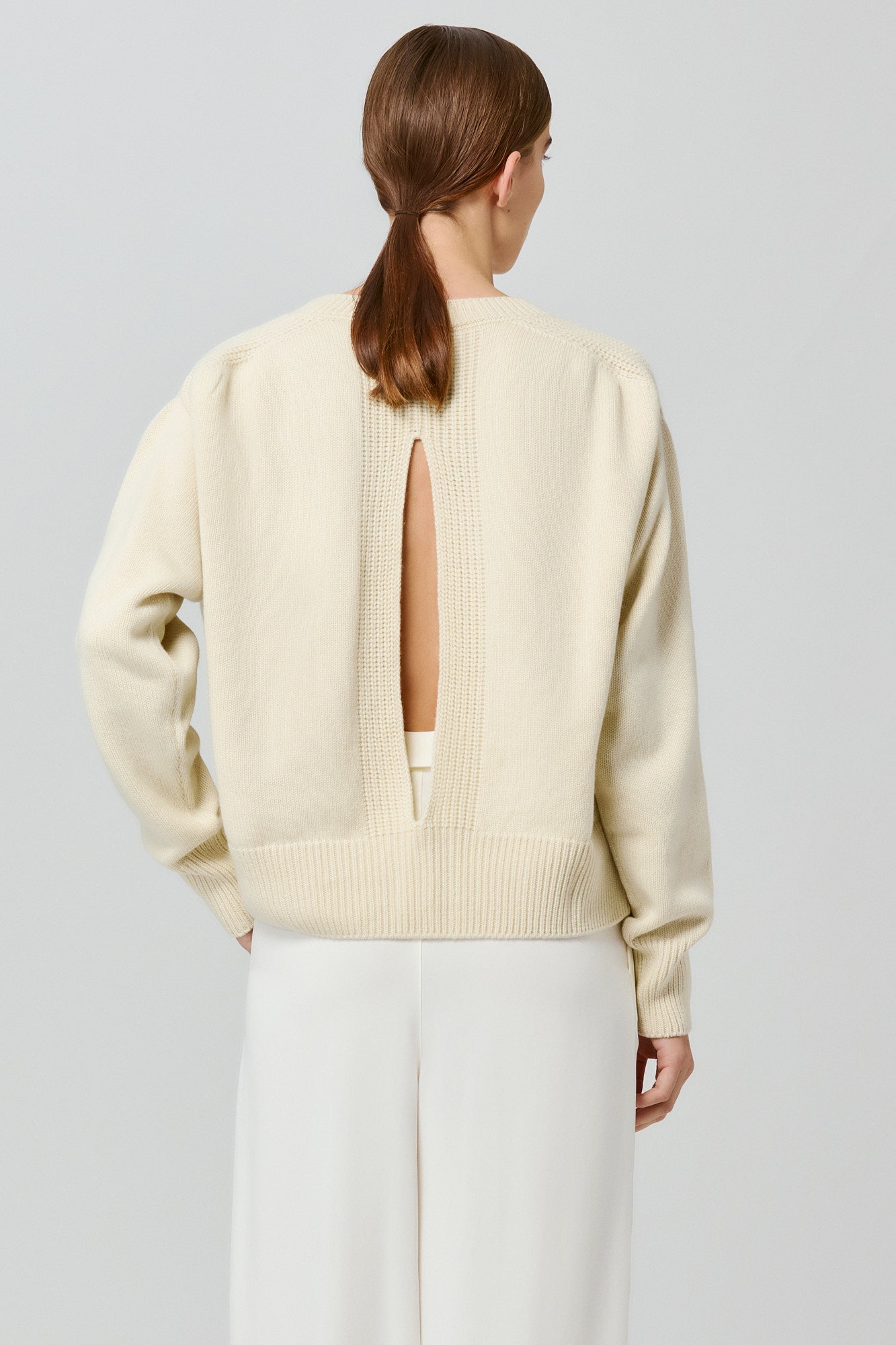 Medea round neck cashmere sweater with back slit