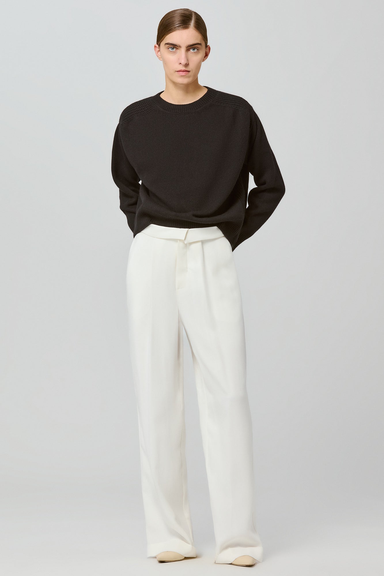 Medea round neck cashmere sweater with back slit