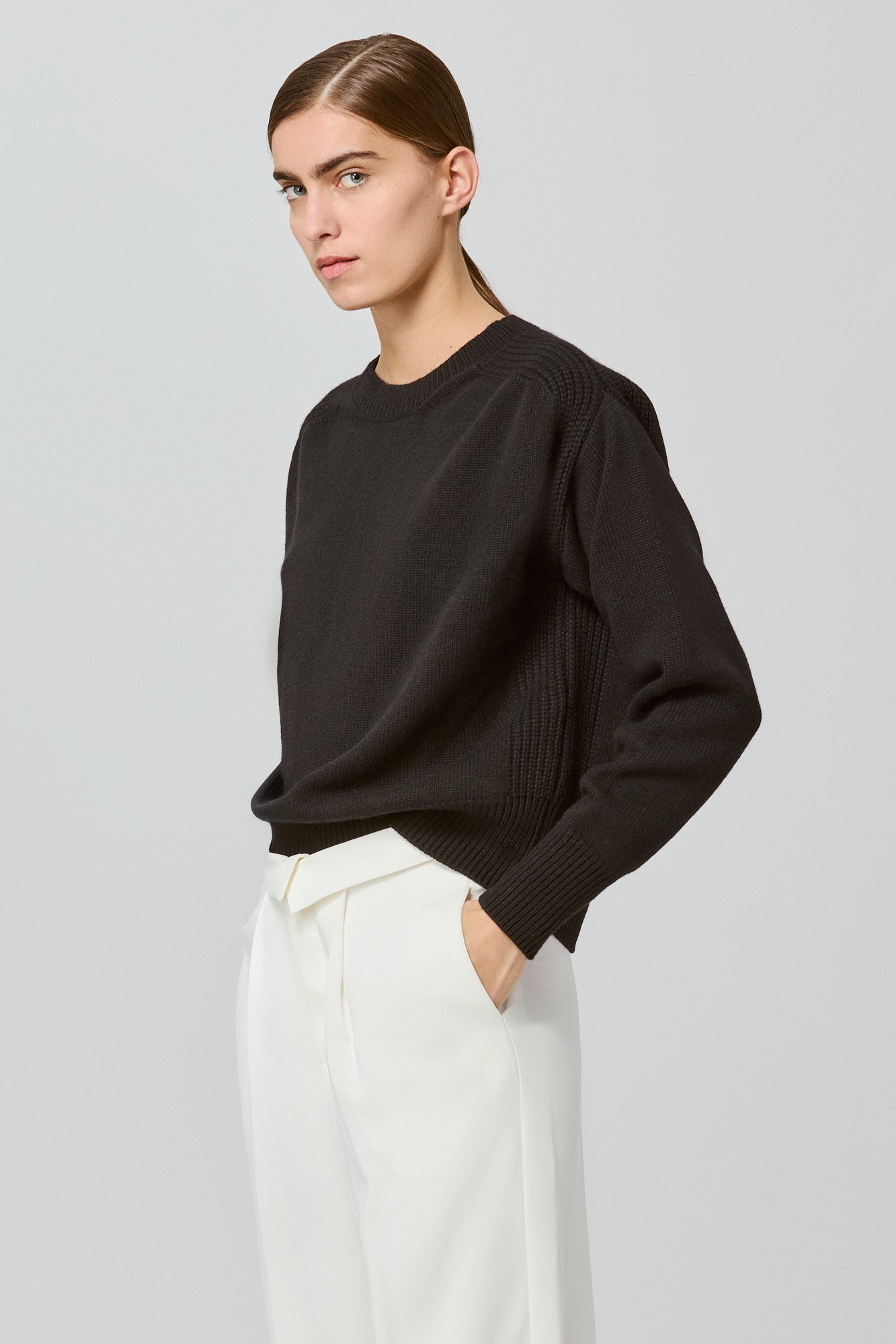 Medea round neck cashmere sweater with back slit