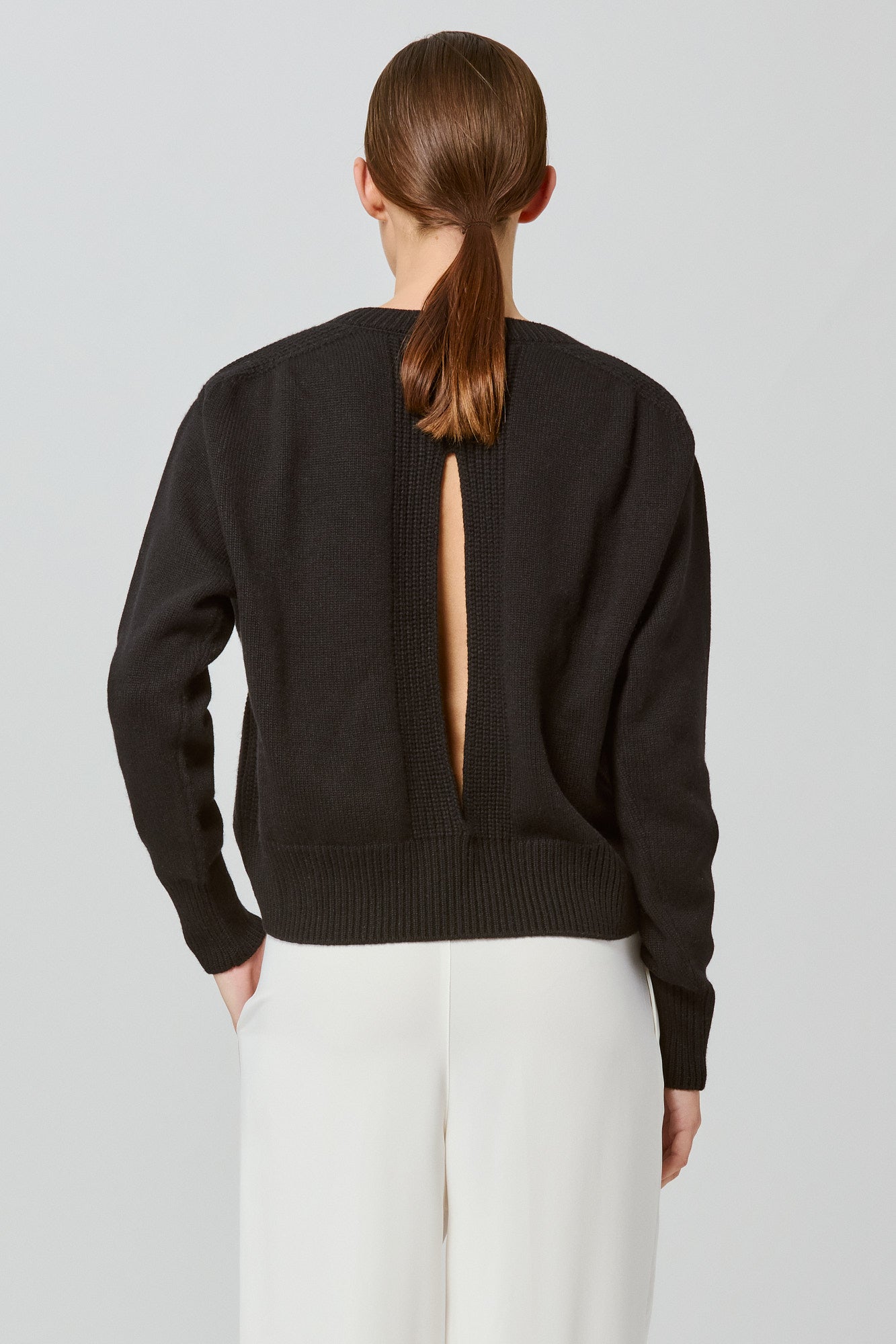 Medea round neck cashmere sweater with back slit