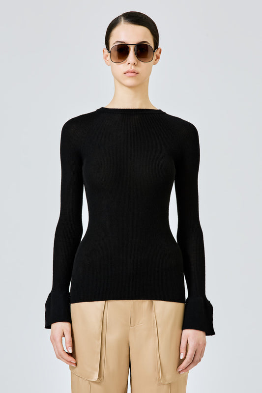 Ribbed cashmere silk round neck