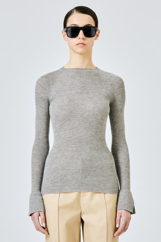 Ribbed cashmere silk round neck