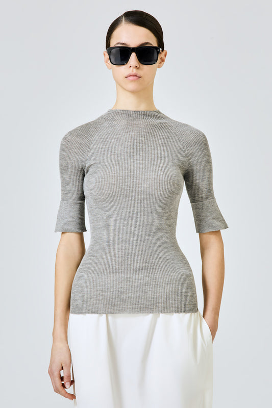 Ribbed cashmere silk short sleeves