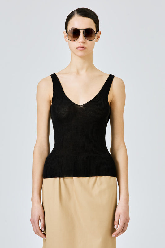 Ribbed cashmere silk tank