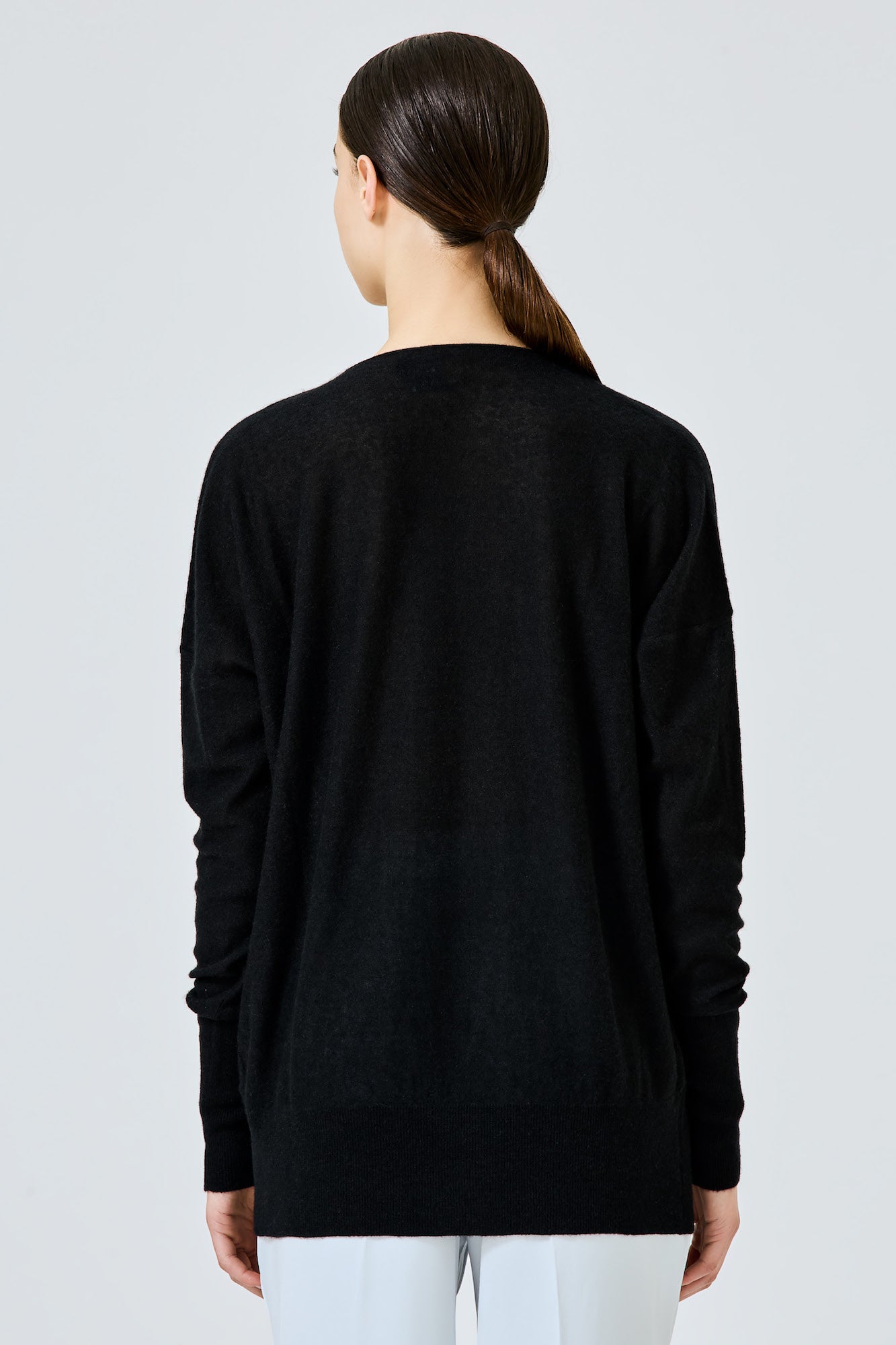 Cashmere silk deep neck sweater