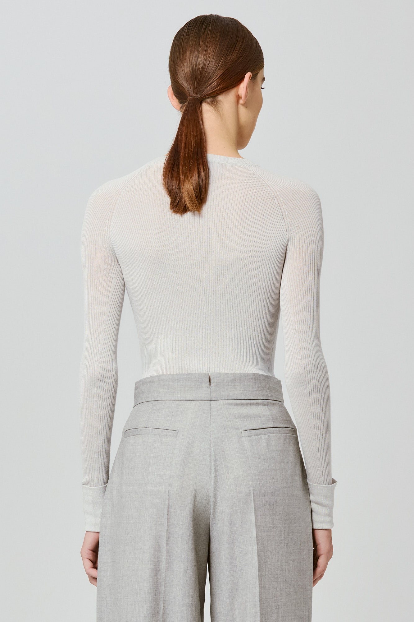 Ribbed cashmere silk round neck long sleeves