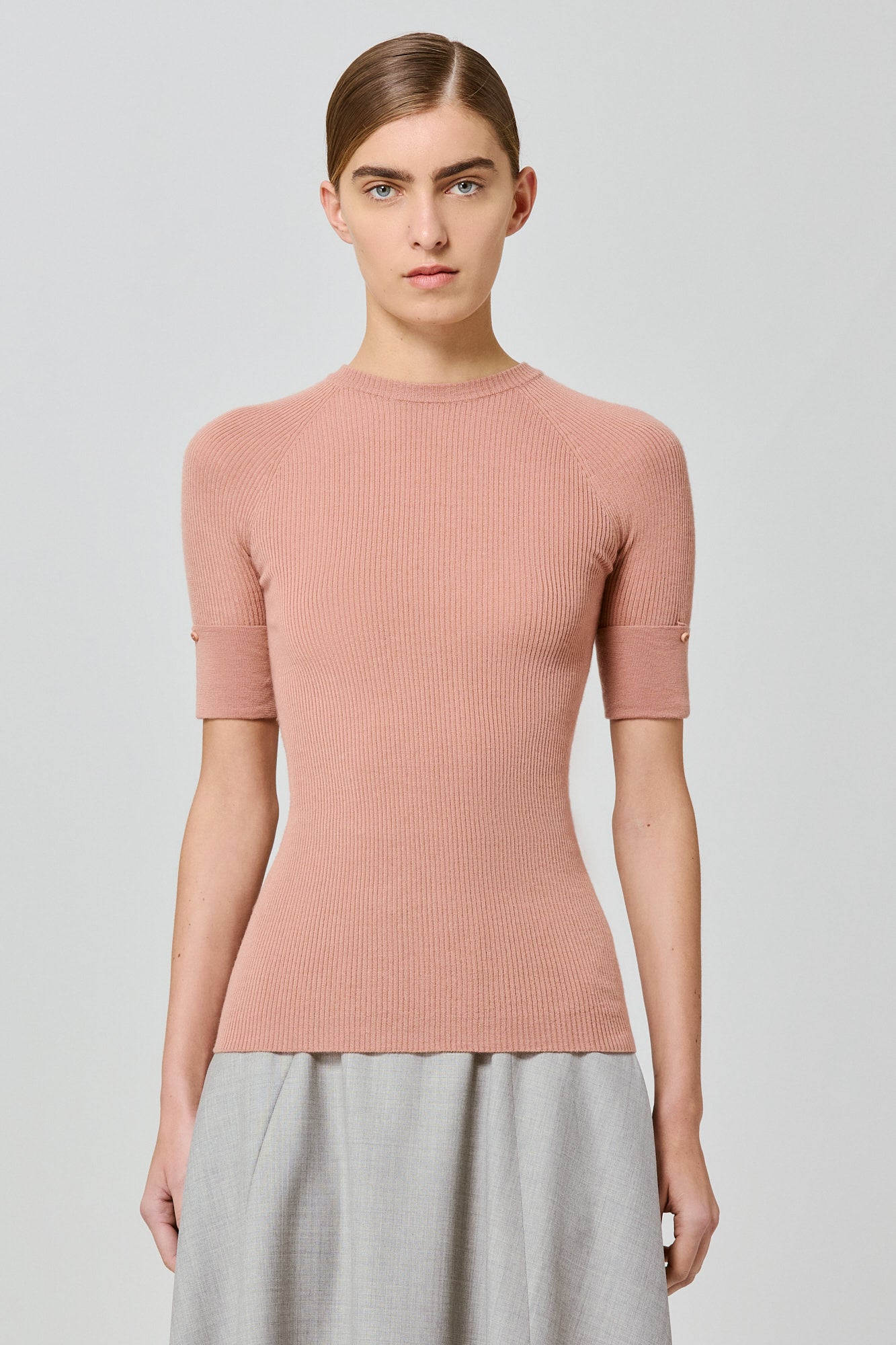 Ribbed silk round neck short sleeves