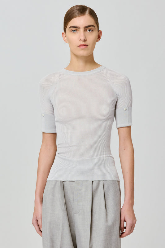 Ribbed silk round neck short sleeves