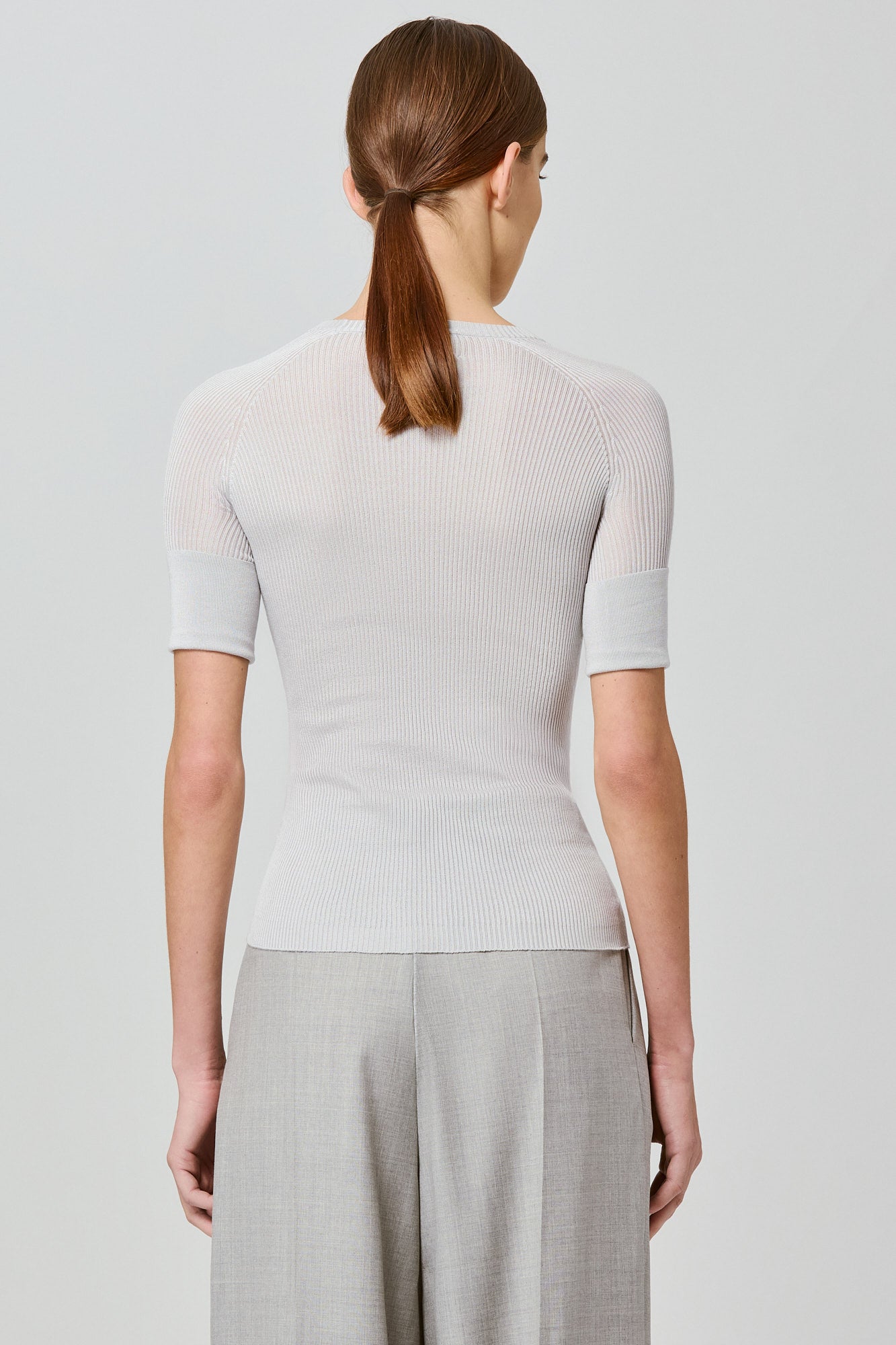 Ribbed silk round neck short sleeves