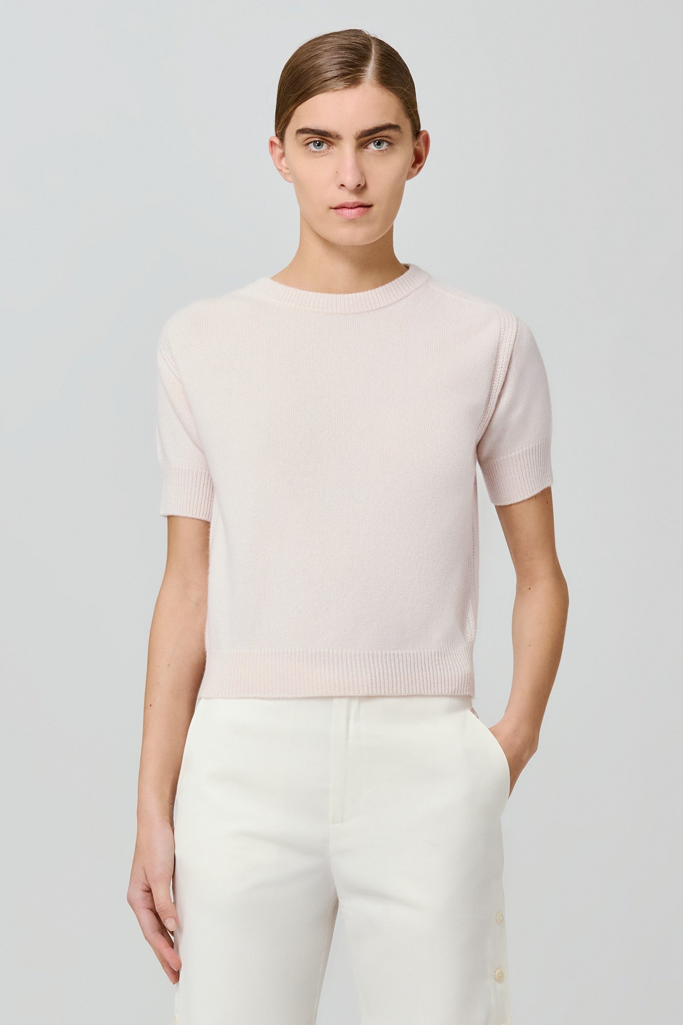 Short sleeves cashmere sweater